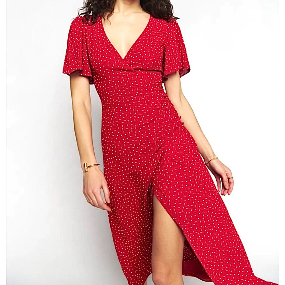 REFORMATION Breanna Dress in Ditty Red & White Micro Dot NEW - Sz 2 / XS